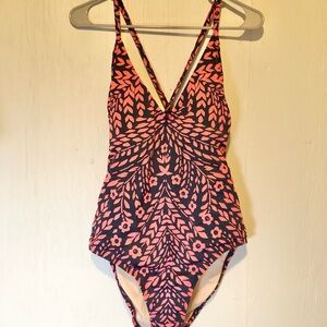 Floral Pink and Navy One Piece Swimsuit